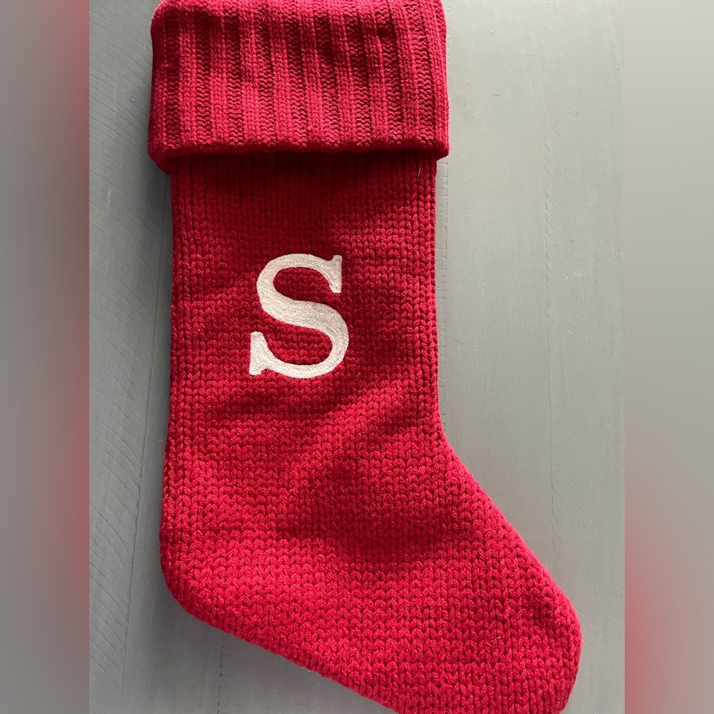 “S” embroidered knit Christmas stocking, NWOT